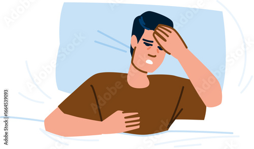 Sick man suffering from cold lying in bed at home