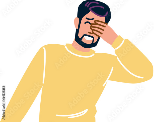 Embarrassed man covering face with hand, feeling ashamed and awkward