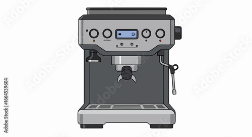Modern silver espresso machine with water reservoir and steam wand for coffee