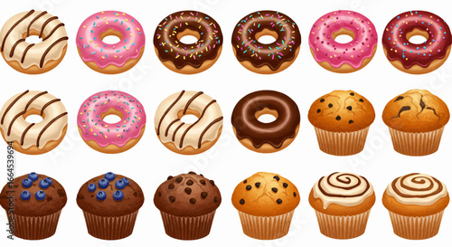 Assortment of Delicious Donuts and Muffins A Sweet Treat Collection