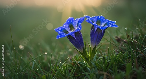 Dew-Kissed Gentians: Morning Light