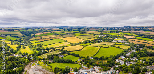 Fotografie Aerial view of Gweek village with surrounding green fields and countryside