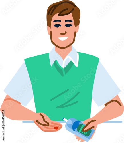 Man disinfecting hands with antibacterial gel for hygiene and protection