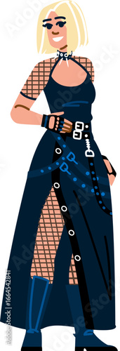 Young blonde goth woman posing, showing underground subculture fashion style
