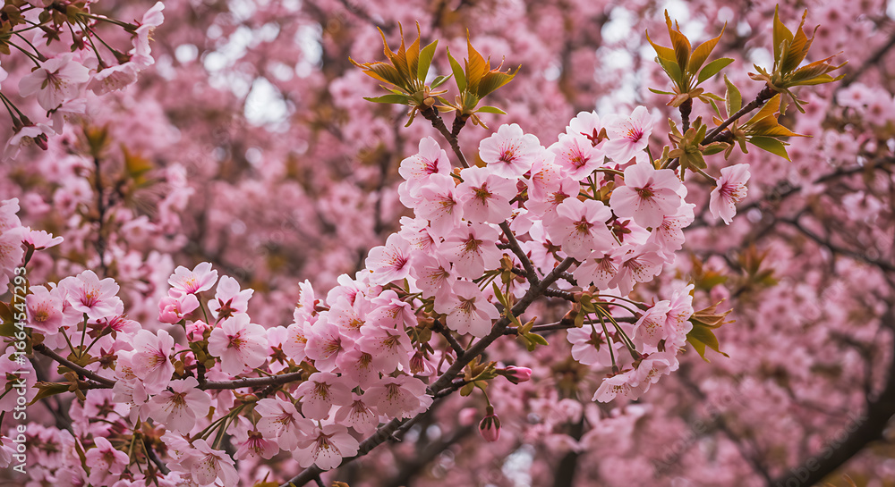 Fototapeta premium Pink Cherry Blossoms in Full Bloom, Spring Flowers