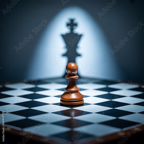 Strategic Chess Pawn Casting King Shadow Symbolizing Leadership Potential and Ambition Growth