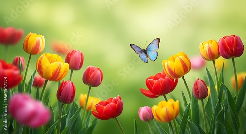 Spring's Embrace: Tulips and Butterfly Dance