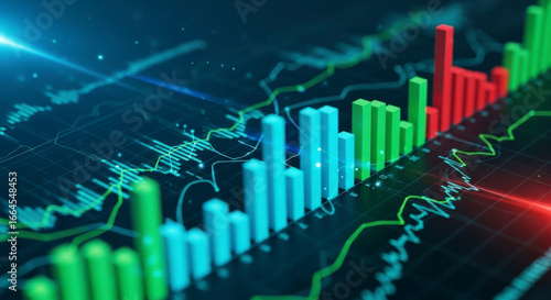 Wallpaper Mural Fluctuating financial data presented on a digital screen with a dynamic bar chart and graphs, representing market trends and trading analysis Torontodigital.ca