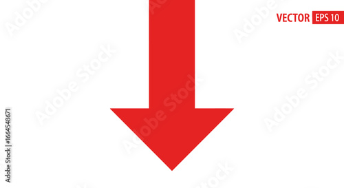 Bold red arrow pointing downwards indicating direction, progress, or a decline