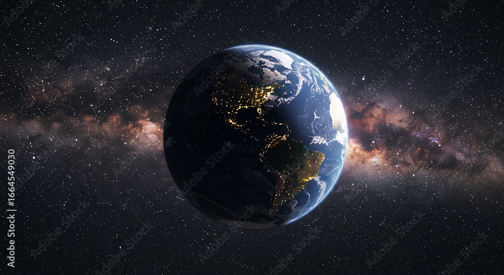 Naklejka premium Cosmic Earth: A 3D Render of Nightlights