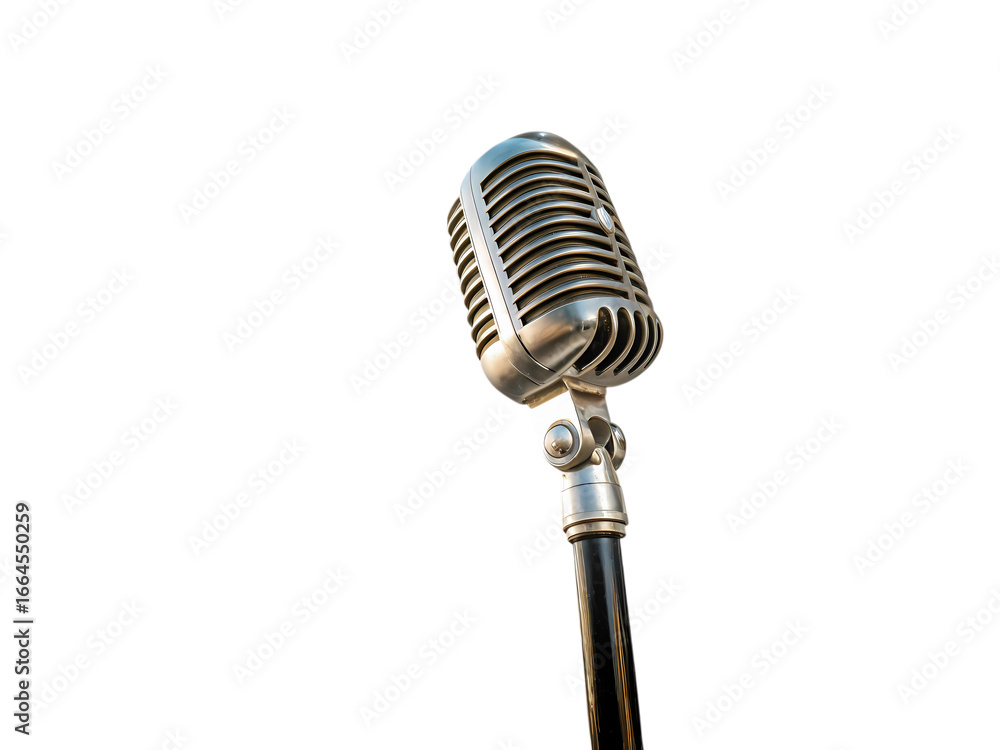 Fototapeta premium Vintage Microphone Closeup of a Classic Retro Microphone on White Background isolated on transparent background