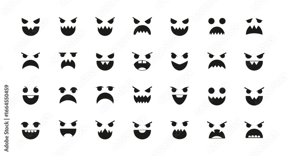 Naklejka premium Collection of spooky monster faces for Halloween designs and graphic elements.