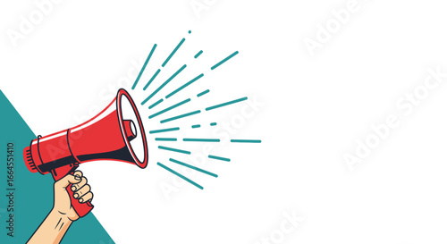 Get your message heard with this vibrant retro-style megaphone illustration for announcements and promotions