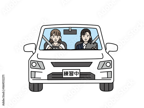 自動車教習を受ける女性のイラスト