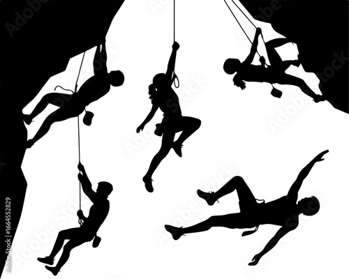 Silhouettes of Rock Climbers in Action"