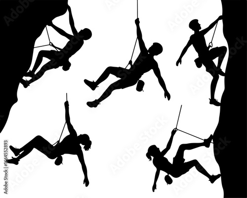 Silhouettes of Rock Climbers in Action"