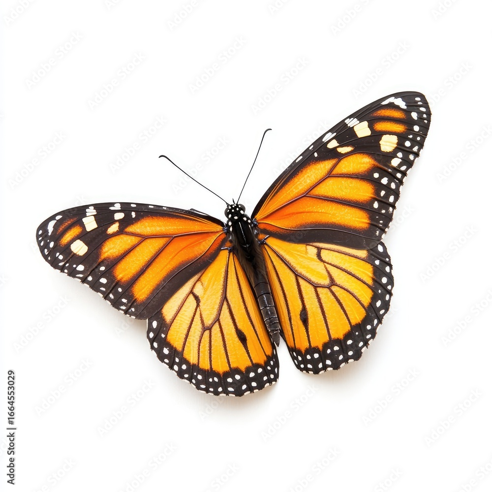 Naklejka premium Monarch butterfly, orange and black wings, isolated on white (1)