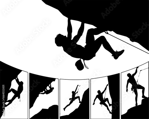 Silhouettes of Rock Climbers in Action"