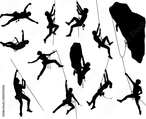 Silhouettes of Rock Climbers in Action"