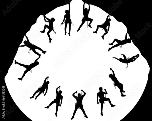 Silhouettes of Rock Climbers in Action"
