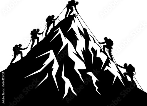 Silhouettes of Rock Climbers in Action"