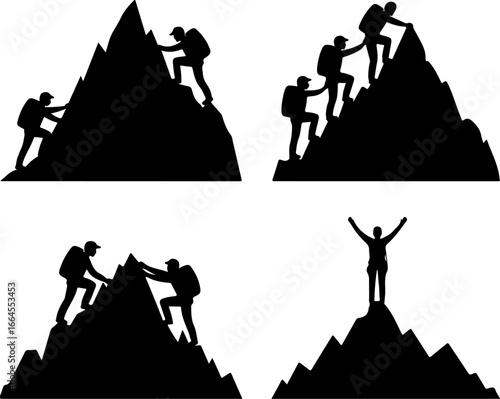Silhouettes of Rock Climbers in Action"