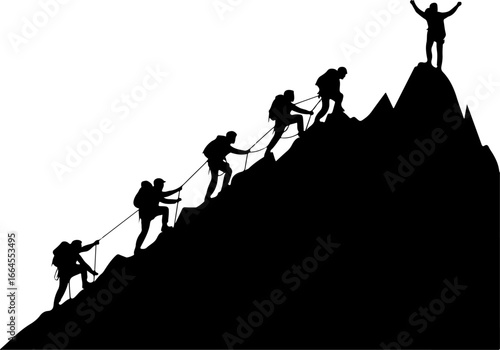 Silhouettes of Rock Climbers in Action"