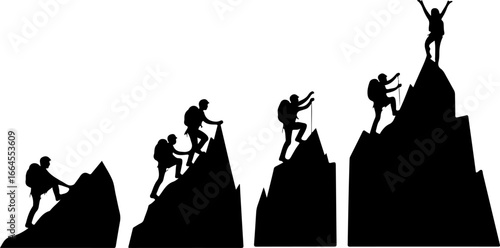 Silhouettes of Rock Climbers in Action"