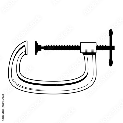 Abstract Black Simple Line Work Clamp Building Engineering Tools Instrument Mechanical Doodle Outline Element Vector Design Style Sketch Isolated On White Background Illustration