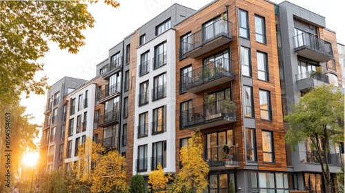 Wallpaper Mural Modern apartment building facade at sunset. Torontodigital.ca