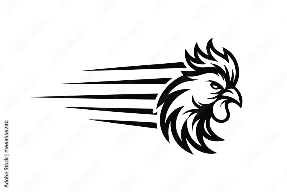 Fototapeta premium Black Rooster Head on White Background Minimalist Style