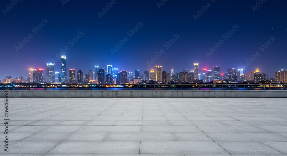 Obraz premium Night City Skyline: Concrete Canvas