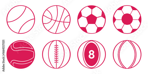 Collection of eight different sports balls in a grid layout