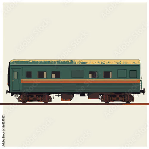 Retro green train car illustration