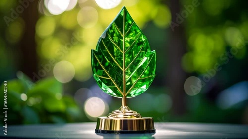 Green crystal leaf award sculpture