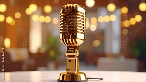 Golden vintage microphone background