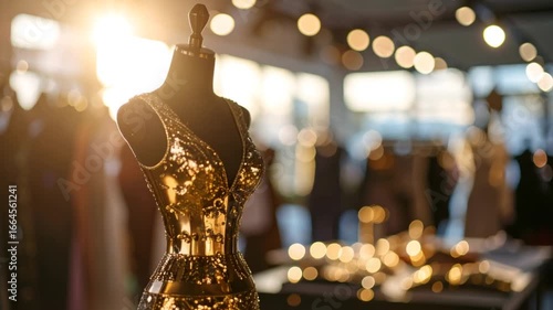 Mannequin showcase gold sequined dress