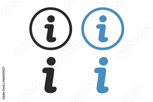 Information vector icon set in black and blue. Flat info symbol for web design user interface. Help, support, notice, guide, faq sign. Circle button element for mobile app.