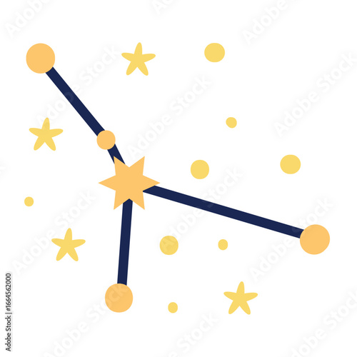Star constellation Illustration. Astrological and horoscope symbols. Mystical esoteric black boho background for fabric design, tarot, astrology, wrapping paper. Vector illustration.