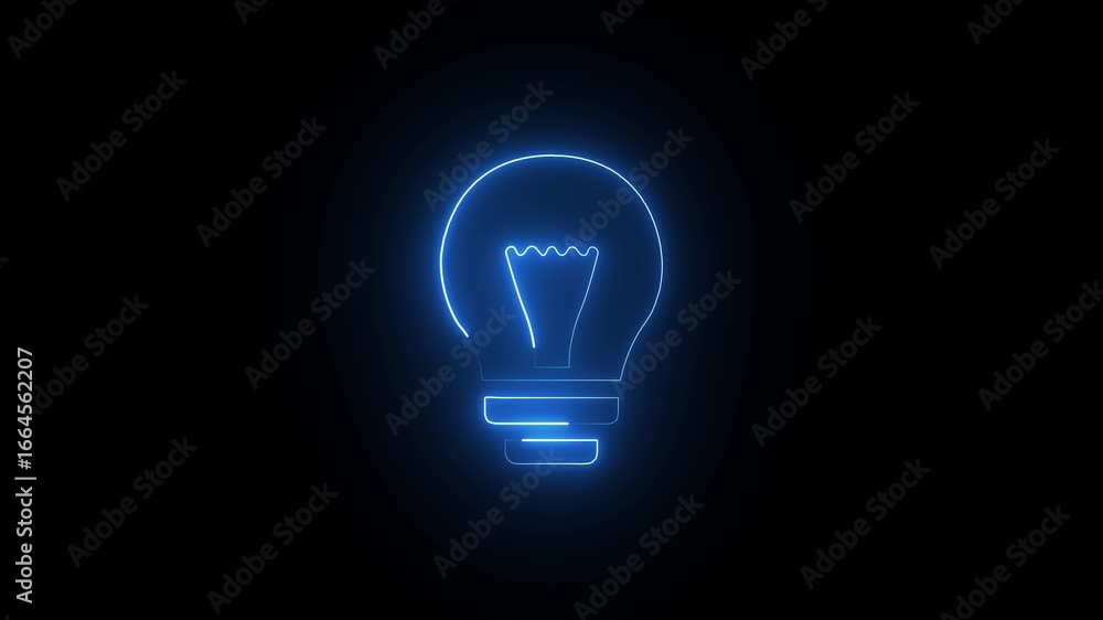 Glowing neon light bulb icon animation. Neon line light icon. Neon electric bulb icon animation. Neon cyan bulb icon on black background. Glowing neon light bulb icon animation. Neon line light icon. Neon electric bulb icon animation. Neon cyan bulb icon on black background.