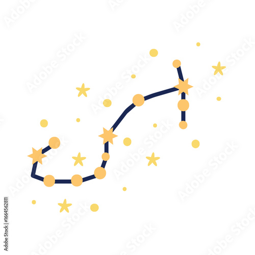 Star constellation Illustration. Astrological and horoscope symbols. Mystical esoteric black boho background for fabric design, tarot, astrology, wrapping paper. Vector illustration.