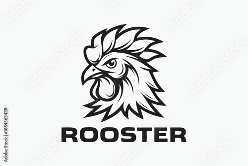 Monochrome Rooster Head with Farmyard Text on White
