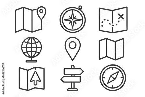 Speedometer, Gauge, Compass, Map, Globe, Navigation, Route, Location Marker, Directional Signs, Performance, Speed, Measurement, Vector Icon Set, Travel and Adventure, Transparent Background