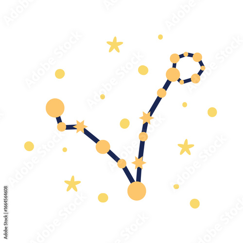 Star constellation Illustration. Astrological and horoscope symbols. Mystical esoteric black boho background for fabric design, tarot, astrology, wrapping paper. Vector illustration.