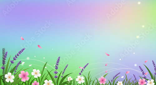 Pastel Floral Meadow Background: Spring Flowers and Lavender