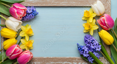 Spring Flowers Frame: Blank Chalkboard Background