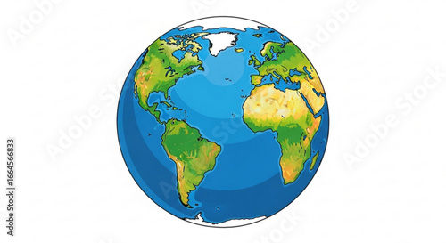 Colorful vector illustration of planet Earth, showcasing continents and oceans in a friendly, engaging graphic style, perfect for educational content, environmental themes, and global concepts