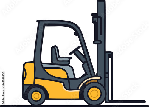 Minimalist Vector Illustration of Yellow Forklift – Industrial Vehicle, Logistics, and Warehouse Equipment Icon