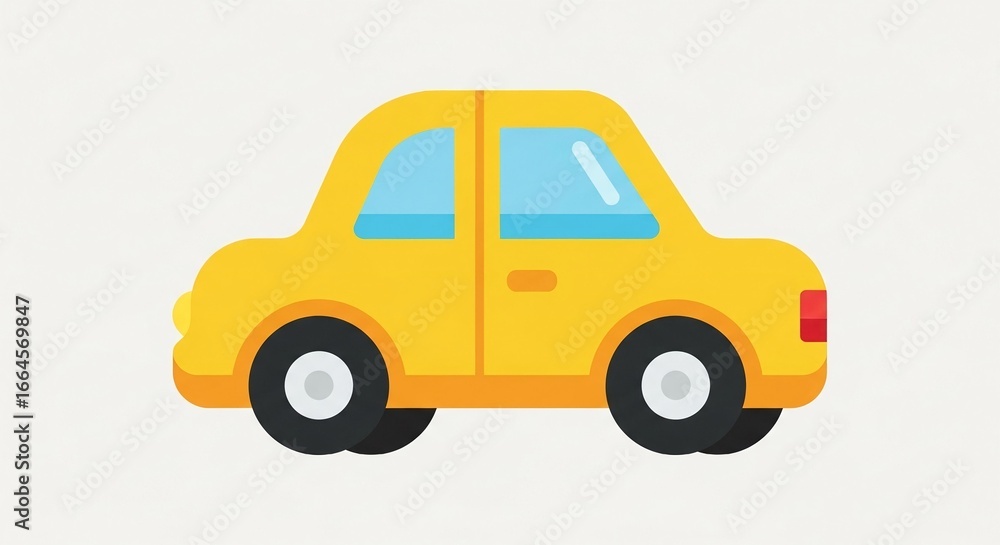 Obraz premium A simple, yellow cartoon car illustration in a flat design style against a plain background.