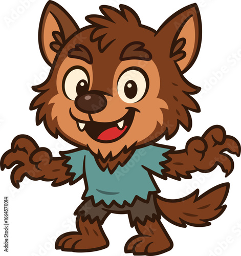 Cute werewolf character illustration. Halloween design. Kawaii cartoon werewolf.